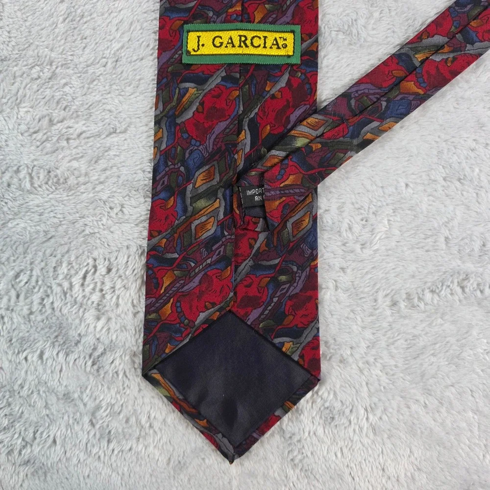 J. Garcia Mens Red Abstract Silk Tie Vintage Grateful‎ Dead Art Necktie 57